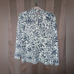 💎 Chico's Women's White & Blue Floral  Quarter-Zip Jacket